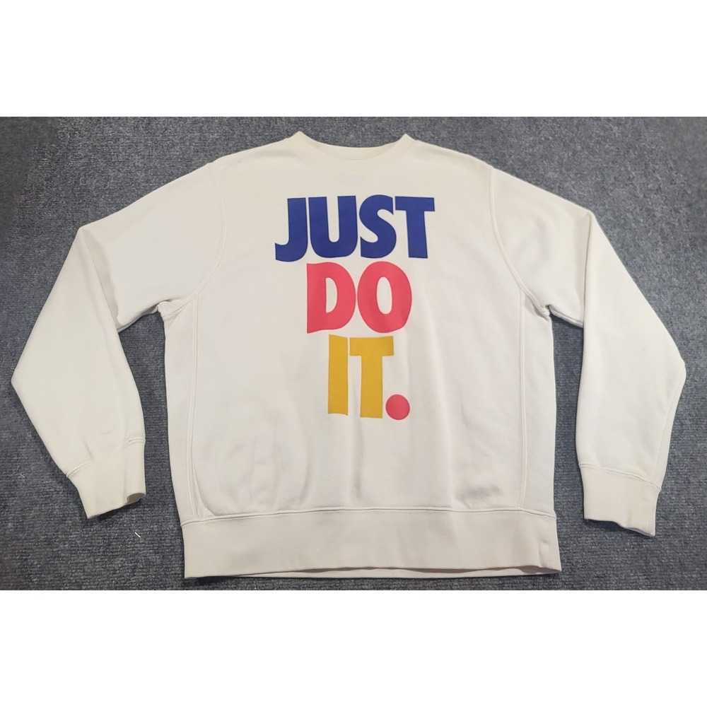 NIKE Just Do It SPELL OUT White Crew Neck Black Tag Sweatshirt SZ Medium - Cool
